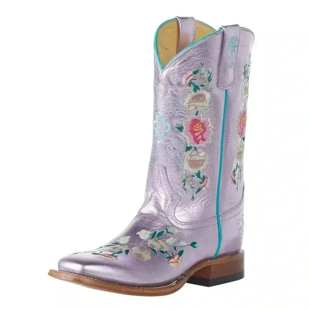Macie Bean Kid's Pink Metallic Rose Garden Square Toe Boot
Size 5